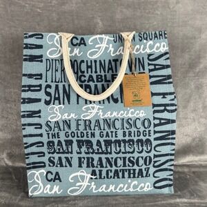 Earthbags San Francisco Jute Tote Bag Blue Reusable Sustainable Travel Souvenir
